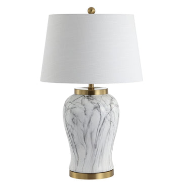 Prague 28" Ceramic Marble LED Table Lamp - JONATHAN Y